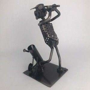 Nuts & Bolts Steel Metal Swing Golfer Folk Art Metal Desk Sculpture Figure